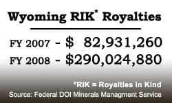 In one year, the amount of federal natural gas royalties collected under the controversial Royalty in Kind program jumped more than three fold, making it the largest single source of Wyoming's state income.