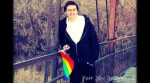 Worland High School senior Matt Jolley. School officials said the inclusion of the gay pride flag is too political for inclusion in the school's yearbook unless Jolley buys an ad for its placement. On Tuesday, school officials reversed their stance on the issue and said the photo will be allowed in the yearbook, like any other senior photo. (Courtesy Matt Jolley — click to enlarge)