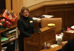 Rep. Ruth Ann Petroff (R-Jackson) sponsored SF 115. She said businesses asked for the bill, and said those concerned about the bill limiting free speech were asking for the right to discriminate. (Legislative Service Office)