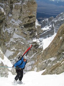 Steve Romeo climbs the Grand Teton in Grand Teton National Park. It took him multiple attempts before he checked off skiing the famous peak. (courtesy TetonAT)
