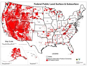 Federally owned land dominates much of the West. (courtesy of the Bureau of Land Management)