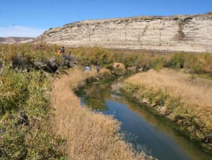 Students plant trees along Bitter Creek on Bureau of Land Management land. A new law in Wyoming makes it illegal to cross private land to collect data on public land. (BLM photo)