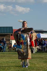 Isis Red Elk is among the Eagle Spirit Dancers, which performs weekly in Lander during the summer. (photo by Matthew Copeland)