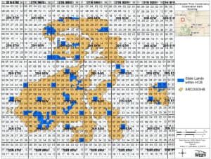 Wyoming would lease the state lands in blue to the Sweetwater River Conservancy Conservation Bank as part of an effort to help greater sage grouse while allowing development of their habitat. (Wyoming State Land Office)