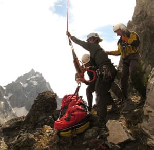 A rescue litter is delivered to Jenny Lake Climbing Rangers. A new report compiled by ranger George Montopoli and his daughter Michelle Montopoli show trends in search and rescue incidents in Grand Teton National Park. (courtesy Grand Teton National Park)