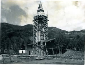 Construction is underway on what would become Jackson Hole Mountain Resorts iconic clock tower. (courtesy Jackson Hole Mountain Resort)