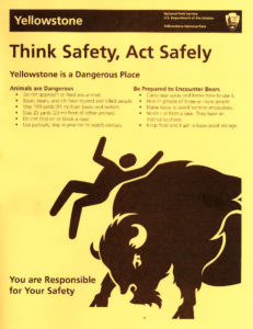 Helvetica Man shows no emotion even after being tossed by an angry Yellowstone bison in this new flyer warning of wildlife in the world’s first national park. Helvetica Man is the nickname for the stylized figure used internationally on signs that help direct people in high-tragic areas like airports, sporting venues and national parks. (National Park Service)