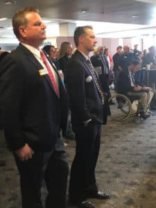 U.S. House of Representatives candidates Leland Christensen (left) and Tim Stubson attended a pro-coal rally earlier this summer. Both also took part in debates this week. Christensen is a Republican state senator from Alta, and Stubson is a state representative from Casper. (Dustin Bleizeffer/WyoFile)