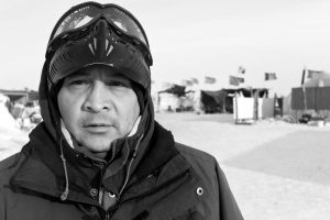 Shoshone Josh Ute is a former Marine who said racism has followed him his whole life. He wants to take his camp experience back to the Wind River Indian Reservation in hopes of spurring action among fellow tribal members on issues facing Wind River tribes. (Angus M. Thuermer Jr./WyoFile)