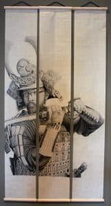 Jacob Harkin’s “Self Portrait in Samurai Armor,” graphite on three rice paper panels, received the Lisa Lewis Dubois Student Exhibition Award. (Molly Bredehoft)