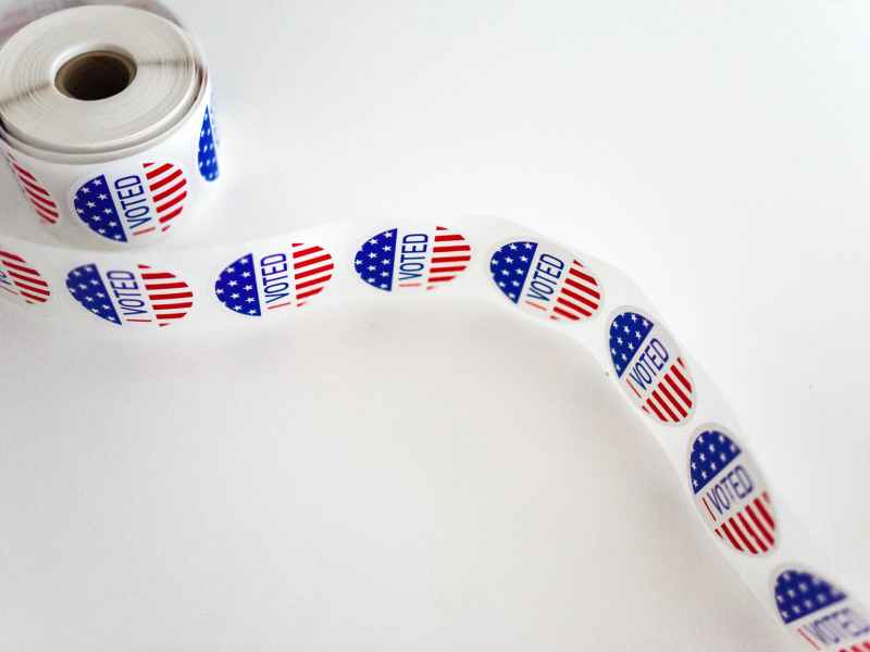 i voted sticker spool on white surface