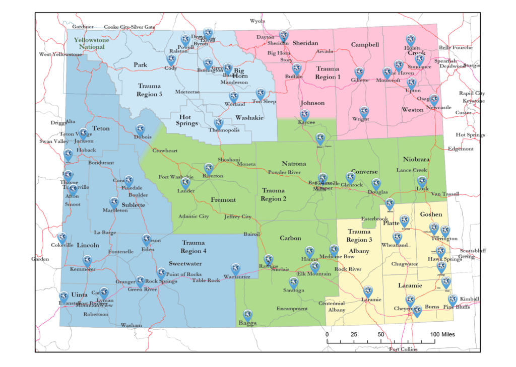 This map shows EMS locations around most towns in the state