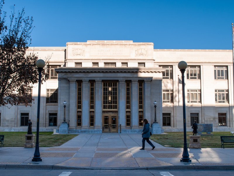 The supreme court building in Cheyenne at dusk