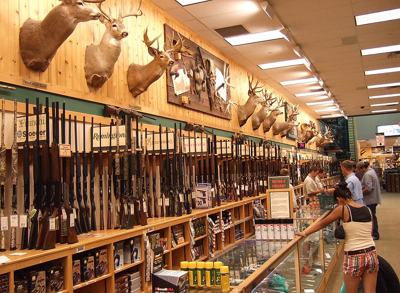 A gun counter in a sporting goods store