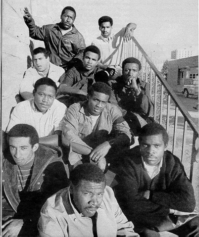 Ten black men sit on a staircase in Laramie, Wyoming