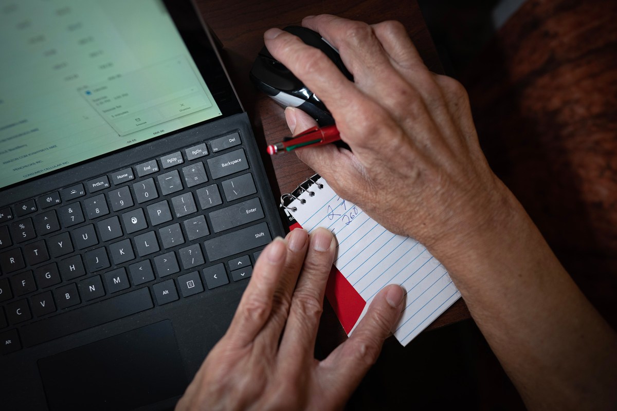A nursing home resident calculates his finances.